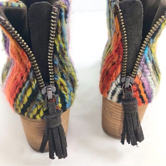 Toms LEILA Chocolate Suede Leather Colorful Textile Zip Back Heeled Ankle Boots - Picture 11 of 13